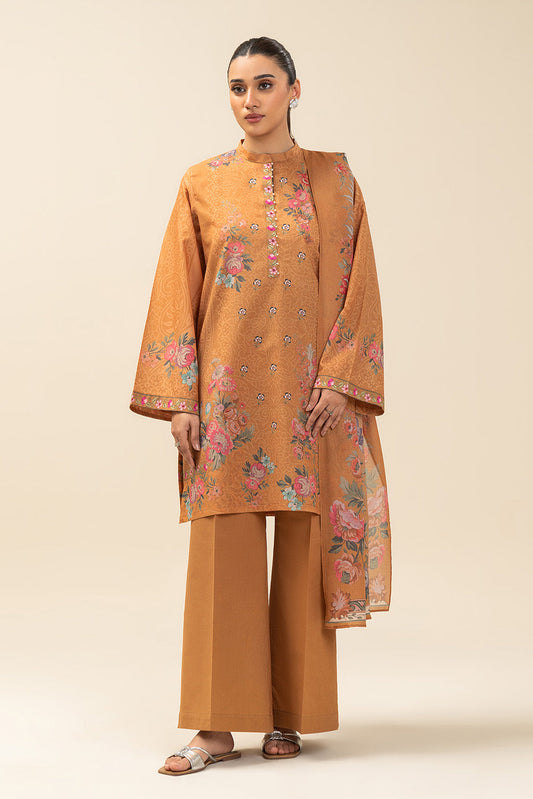 3 PIECE PRINTED LAWN SUIT-FALL FLORE (UNSTITCHED)