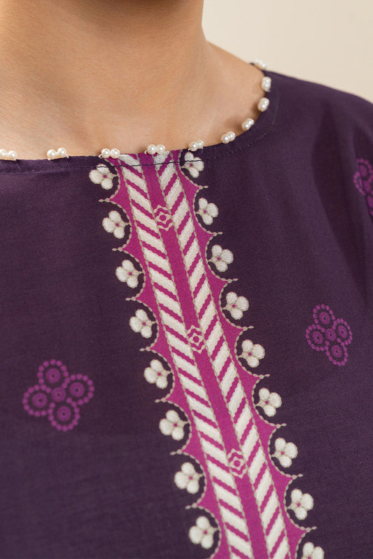 3 PIECE PRINTED LAWN SUIT-PLUM NOIR (UNSTITCHED)