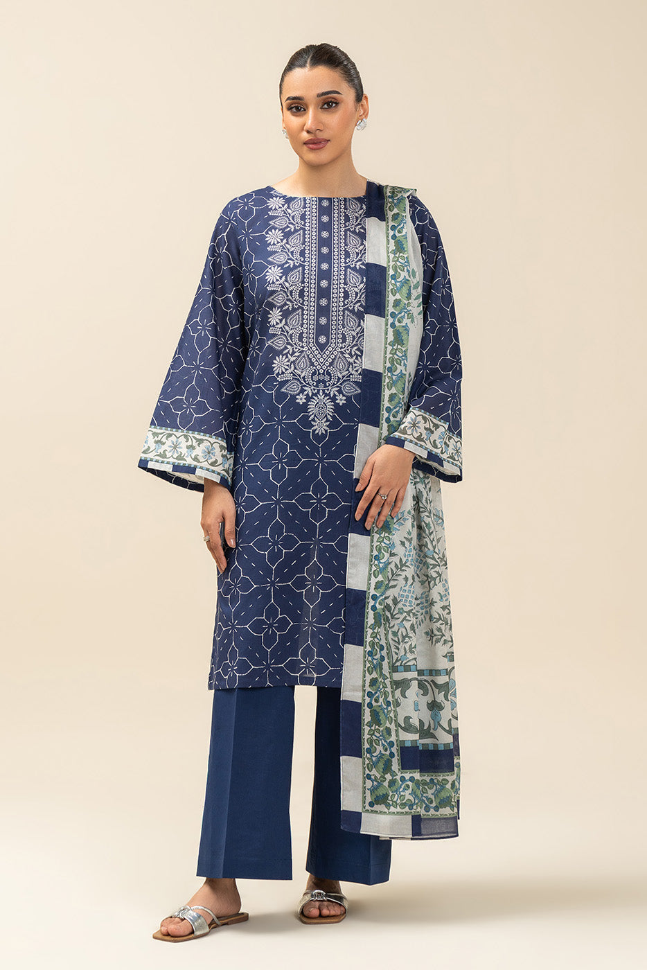 3 PIECE PRINTED LAWN SUIT-AZURE GRACE (UNSTITCHED)