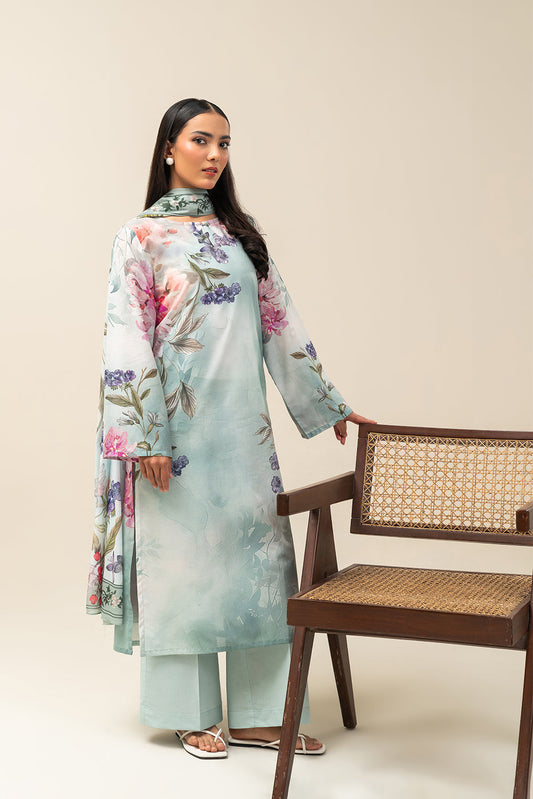 3 PIECE PRINTED LAWN SUIT-MINTY BREEZE (UNSTITCHED)