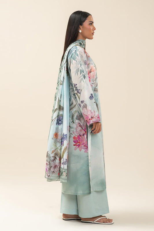 3 PIECE PRINTED LAWN SUIT-MINTY BREEZE (UNSTITCHED)
