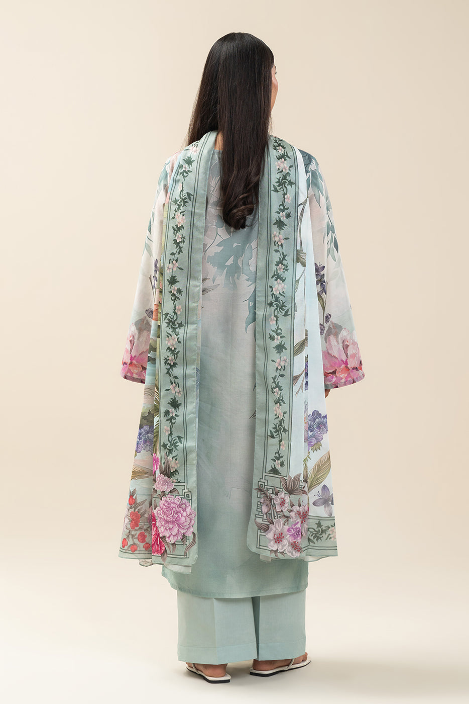 3 PIECE PRINTED LAWN SUIT-MINTY BREEZE (UNSTITCHED)