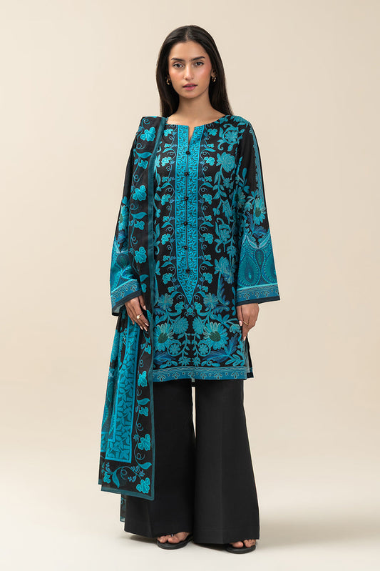3 PIECE PRINTED LAWN SUIT-MIDNIGHT RAVEN (UNSTITCHED)