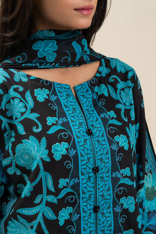 3 PIECE PRINTED LAWN SUIT-MIDNIGHT RAVEN (UNSTITCHED)