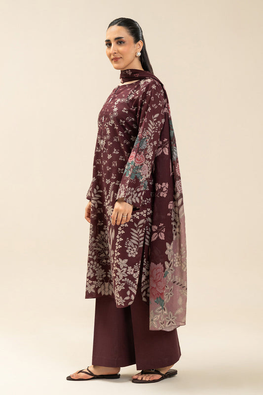 3 PIECE PRINTED LAWN SUIT-MUD VOLCANO (UNSTITCHED)