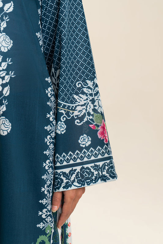 3 PIECE PRINTED LAWN SUIT-AEGEAN BLUE (UNSTITCHED)