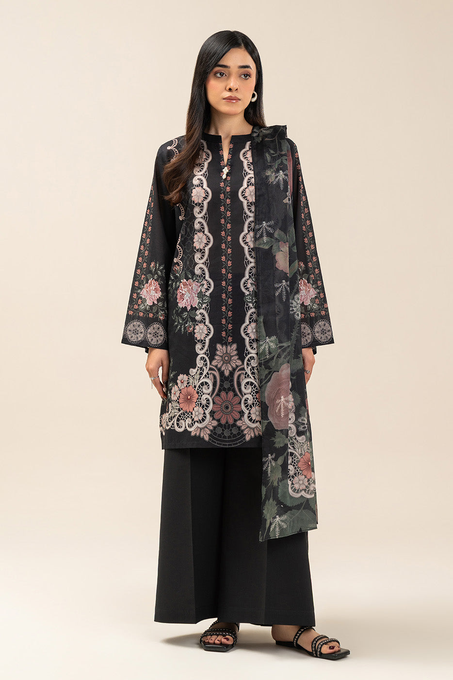 3 PIECE PRINTED LAWN SUIT-NOIR DRAPE (UNSTITCHED)