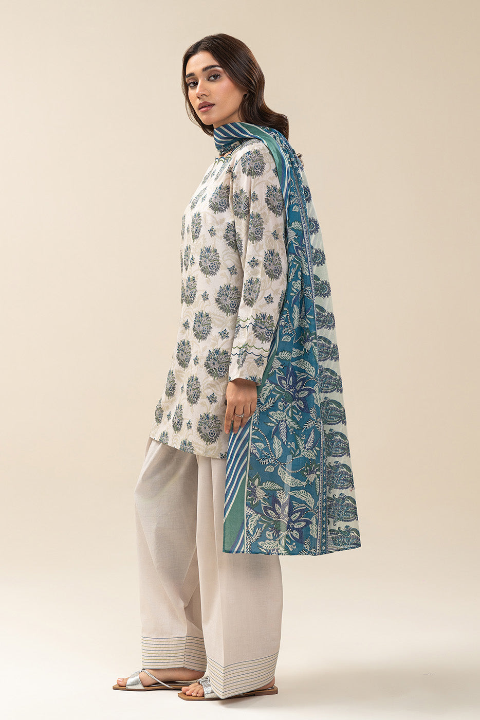 3 PIECE PRINTED LAWN SUIT-LAPIS STATE SUIT (UNSTITCHED)