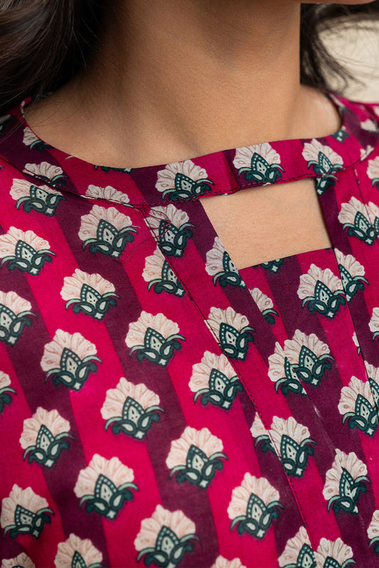 3 PIECE PRINTED LAWN SUIT-PINK COSMOS (UNSTITCHED)