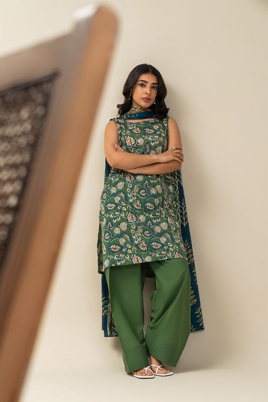 3 PIECE PRINTED LAWN SUIT-AQUA SERENITY (UNSTITCHED)