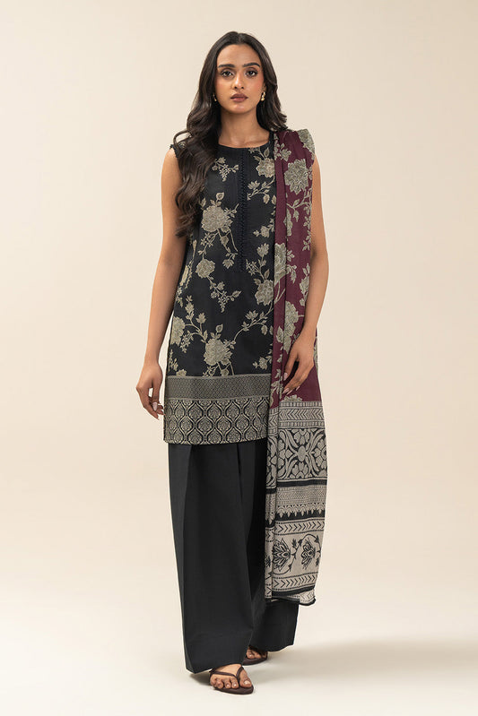 3 PIECE PRINTED LAWN SUIT-MUTED DUSK (UNSTITCHED)