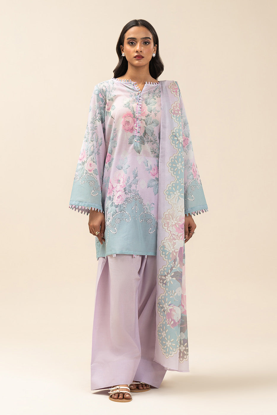 3 PIECE PRINTED LAWN SUIT-IILAC BLUSH (UNSTITCHED)