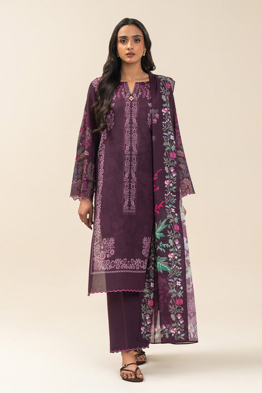 3 PIECE PRINTED LAWN SUIT-AMBER GLAM (UNSTITCHED)