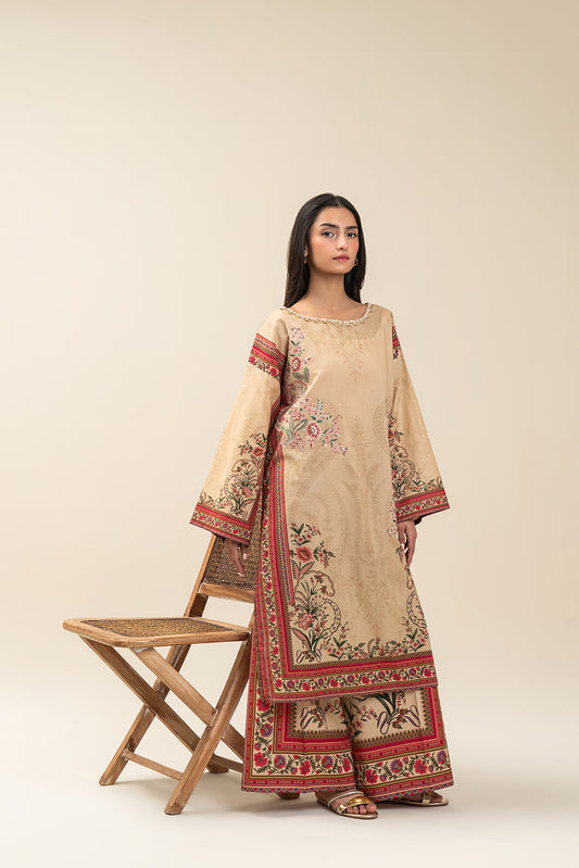 2 PIECE EMBROIDERED LAWN SUIT-SAND PUFF (UNSTITCHED)