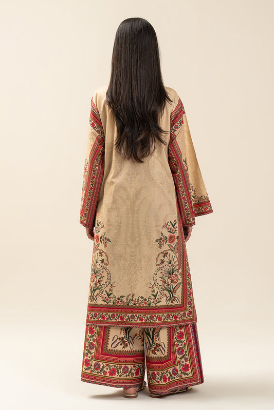 2 PIECE EMBROIDERED LAWN SUIT-SAND PUFF (UNSTITCHED)
