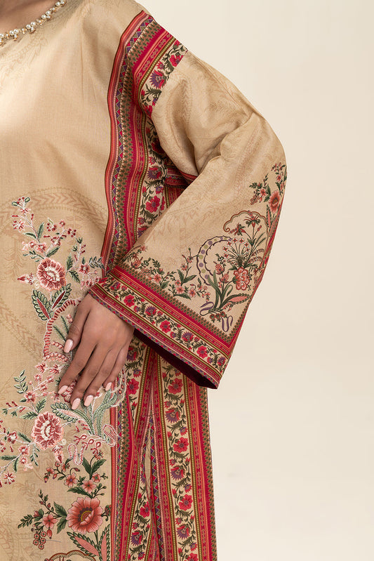 2 PIECE EMBROIDERED LAWN SUIT-SAND PUFF (UNSTITCHED)