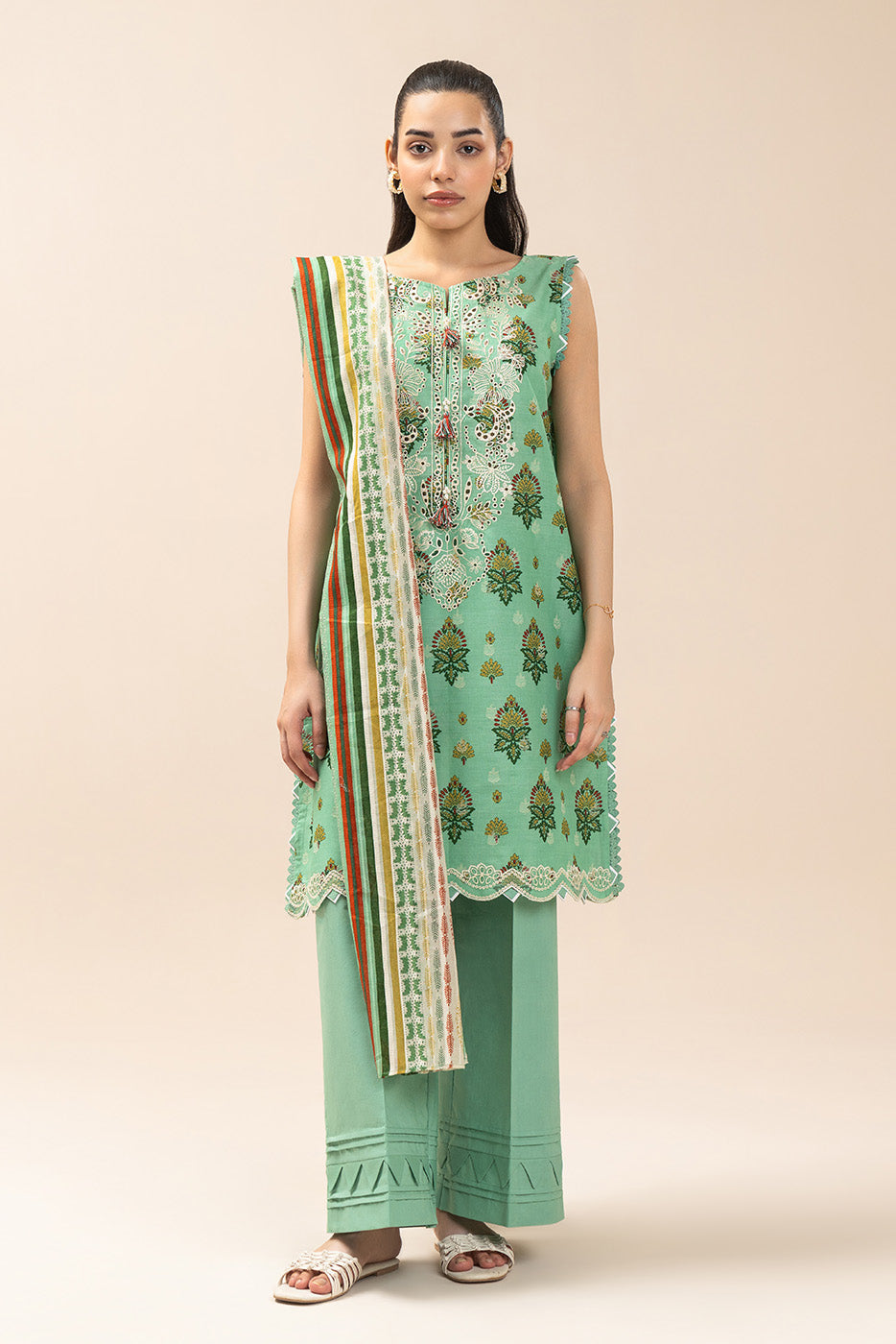 3 PIECE EMBROIDERED LAWN SUIT-FERN MIST (UNSTITCHED)