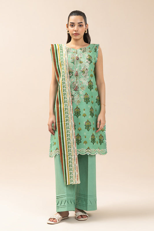 3 PIECE EMBROIDERED LAWN SUIT-FERN MIST (UNSTITCHED)