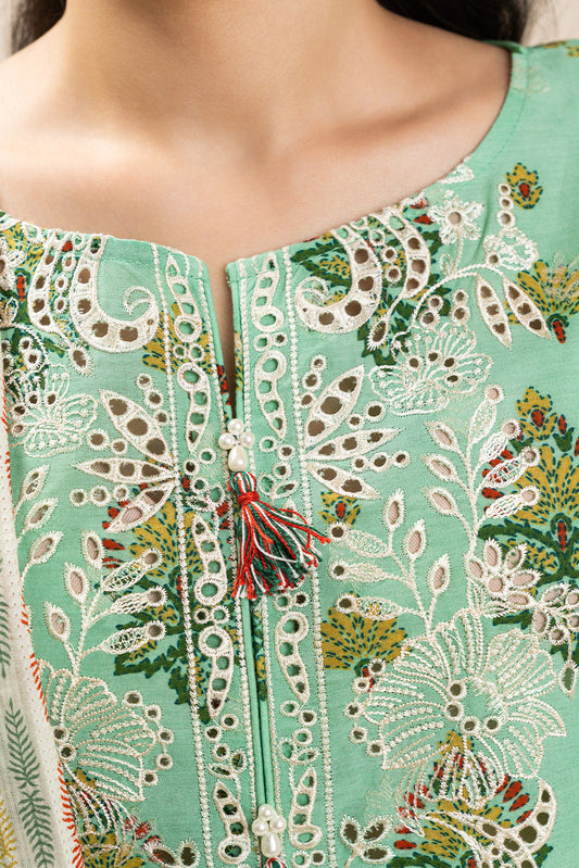 3 PIECE EMBROIDERED LAWN SUIT-FERN MIST (UNSTITCHED)
