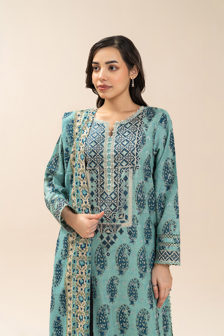 3 PIECE EMBROIDERED LAWN SUIT-MEADOW SAGE (UNSTITCHED)