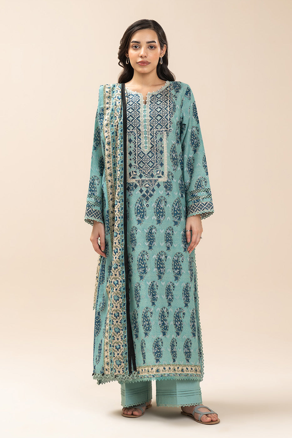 3 PIECE EMBROIDERED LAWN SUIT-MEADOW SAGE (UNSTITCHED)