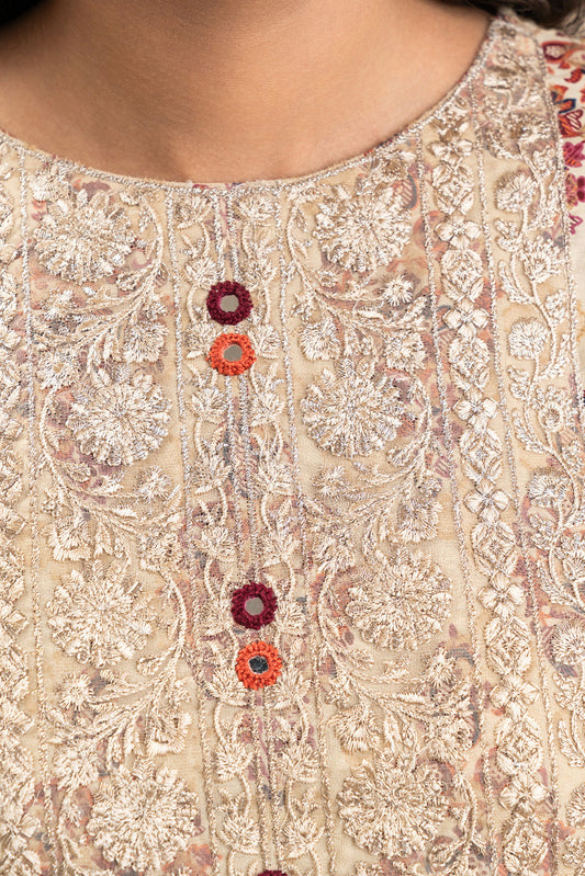 3 PIECE EMBROIDERED REVERSE  JACQUARD SUIT-REGAL UMBER (UNSTITCHED)