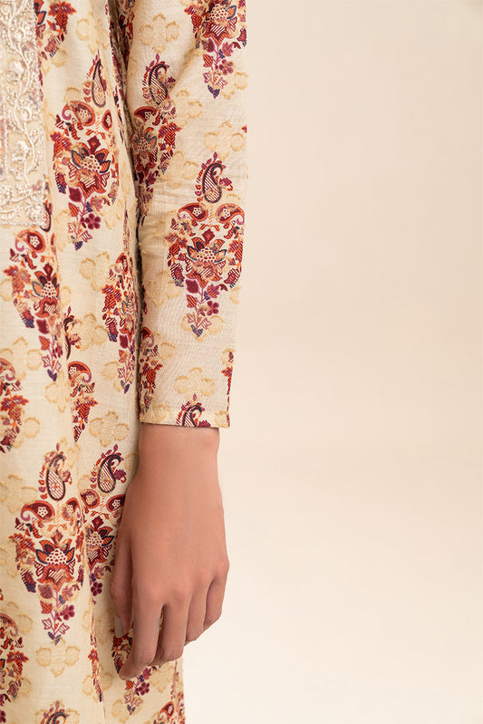 3 PIECE EMBROIDERED REVERSE  JACQUARD SUIT-REGAL UMBER (UNSTITCHED)
