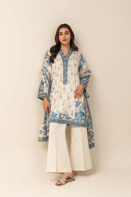 3 PIECE EMBROIDERED LAWN SUIT-STRATOS BLUE (UNSTITCHED)