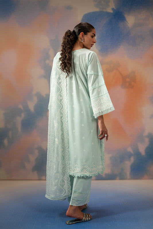 3 PIECE EMBROIDERED CHIKANKARI SUIT WITH BAMBER DUPATTA-AZURE MIST (UNSTITCHED)