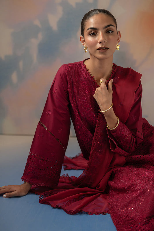 3 PIECE EMBROIDERED CHIKANKARI SUIT WITH BAMBER DUPATTA-CRIMSON CORE (UNSTITCHED)
