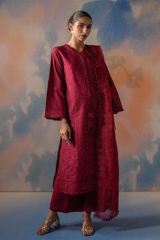 3 PIECE EMBROIDERED CHIKANKARI SUIT WITH BAMBER DUPATTA-CRIMSON CORE (UNSTITCHED)