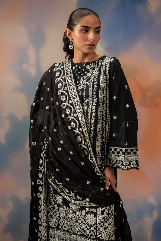 3 PIECE EMBROIDERED CHIKANKARI SUIT WITH BAMBER DUPATTA-NOIR STARLIT (UNSTITCHED)