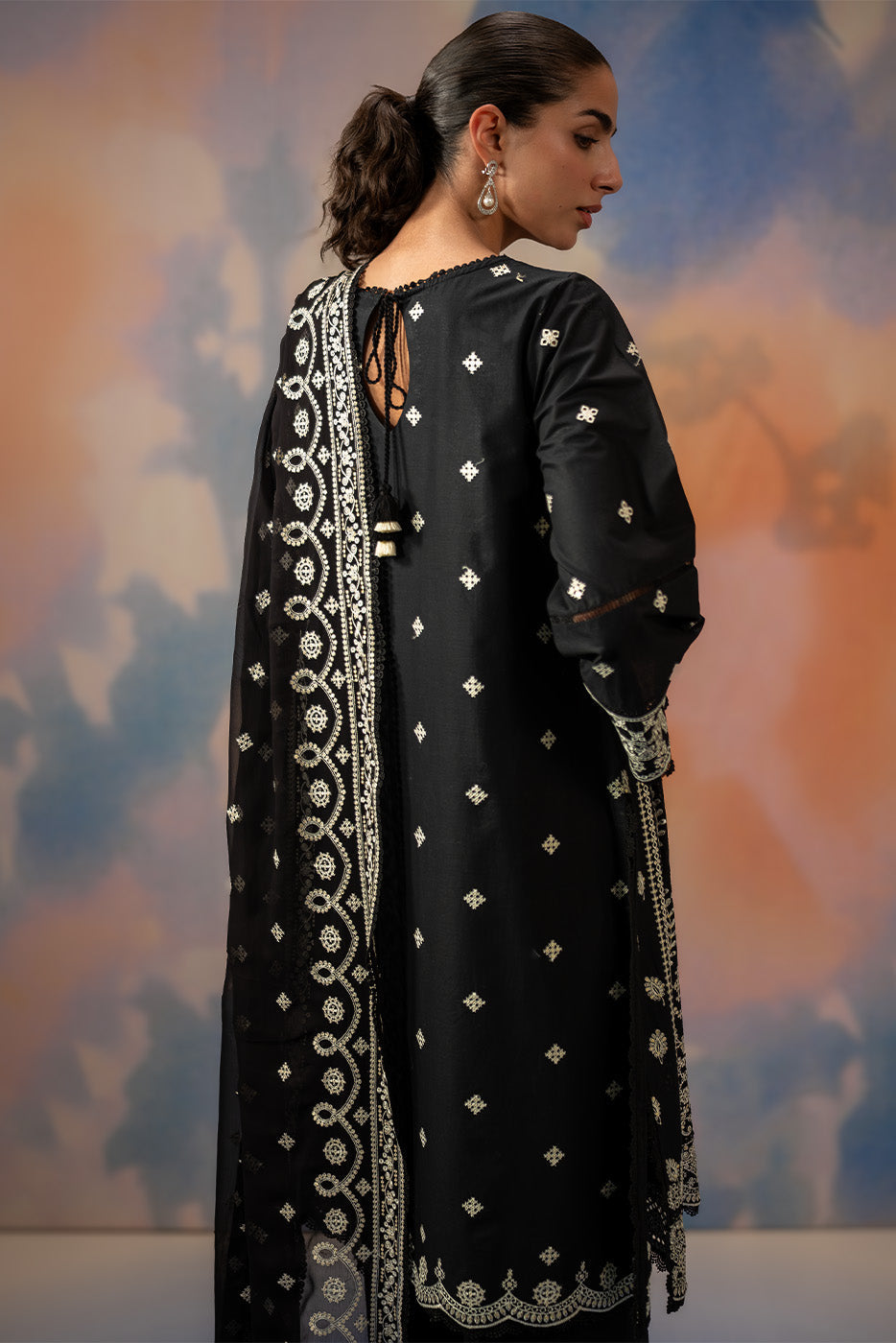 3 PIECE EMBROIDERED CHIKANKARI SUIT WITH BAMBER DUPATTA-NOIR STARLIT (UNSTITCHED)