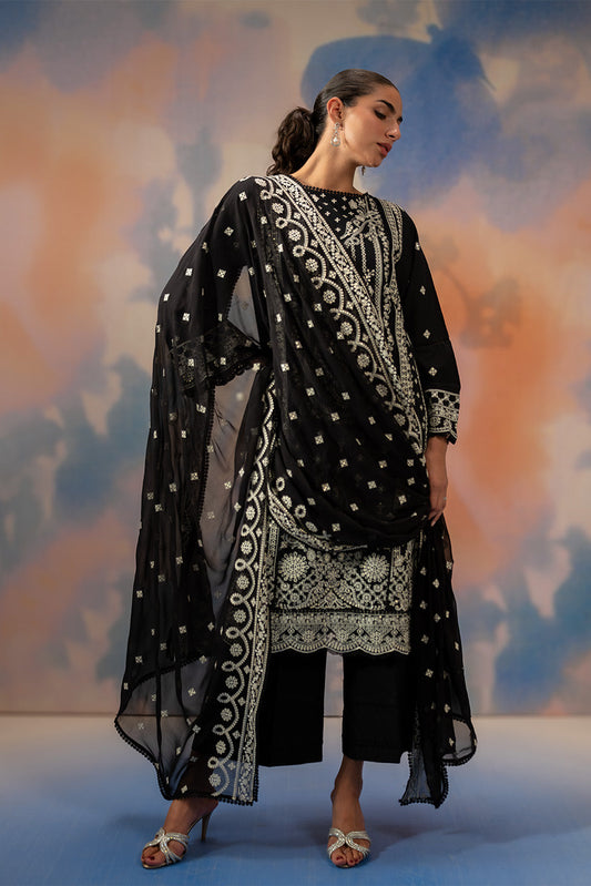 3 PIECE EMBROIDERED CHIKANKARI SUIT WITH BAMBER DUPATTA-NOIR STARLIT (UNSTITCHED)