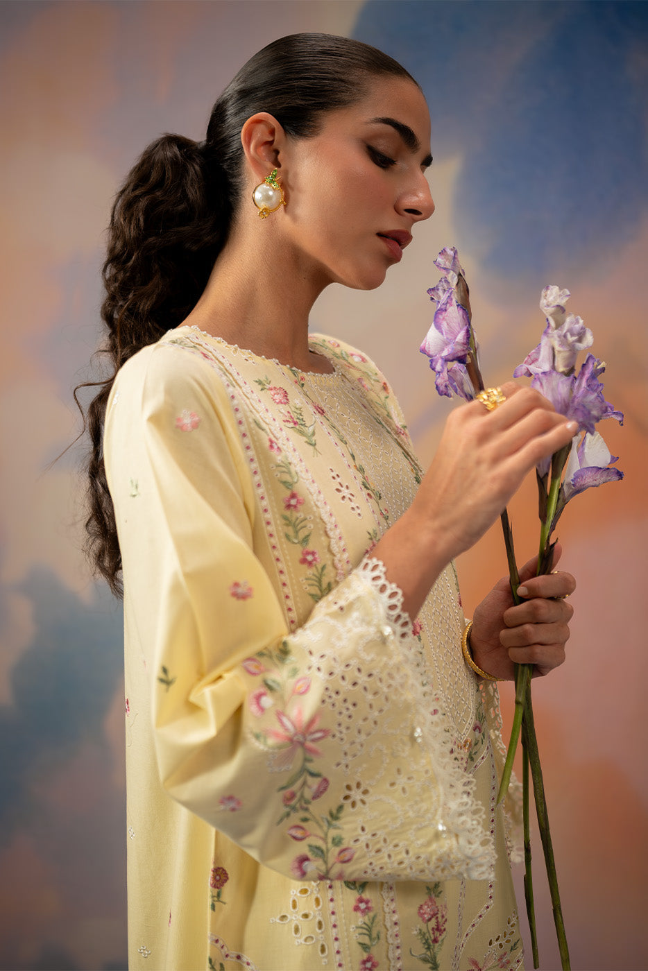 3 PIECE EMBROIDERED CHIKANKARI SUIT WITH BAMBER DUPATTA-FLORAL WHISPER (UNSTITCHED)