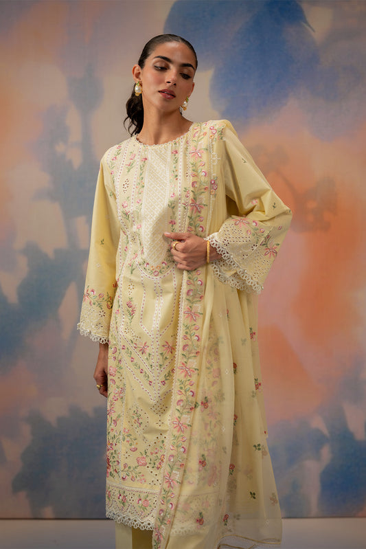 3 PIECE EMBROIDERED CHIKANKARI SUIT WITH BAMBER DUPATTA-FLORAL WHISPER (UNSTITCHED)