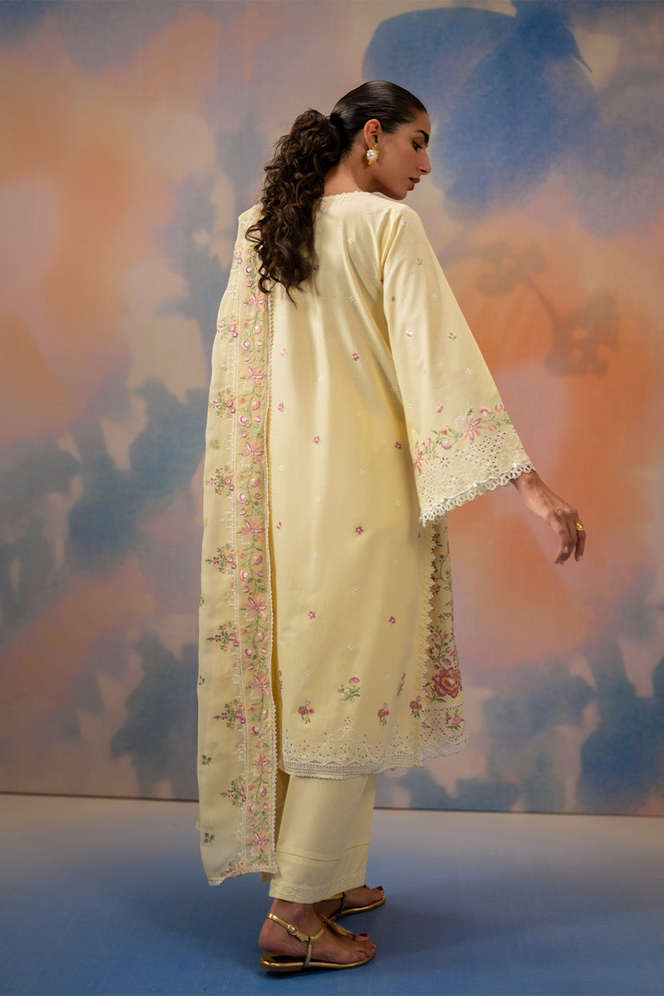 3 PIECE EMBROIDERED CHIKANKARI SUIT WITH BAMBER DUPATTA-FLORAL WHISPER (UNSTITCHED)