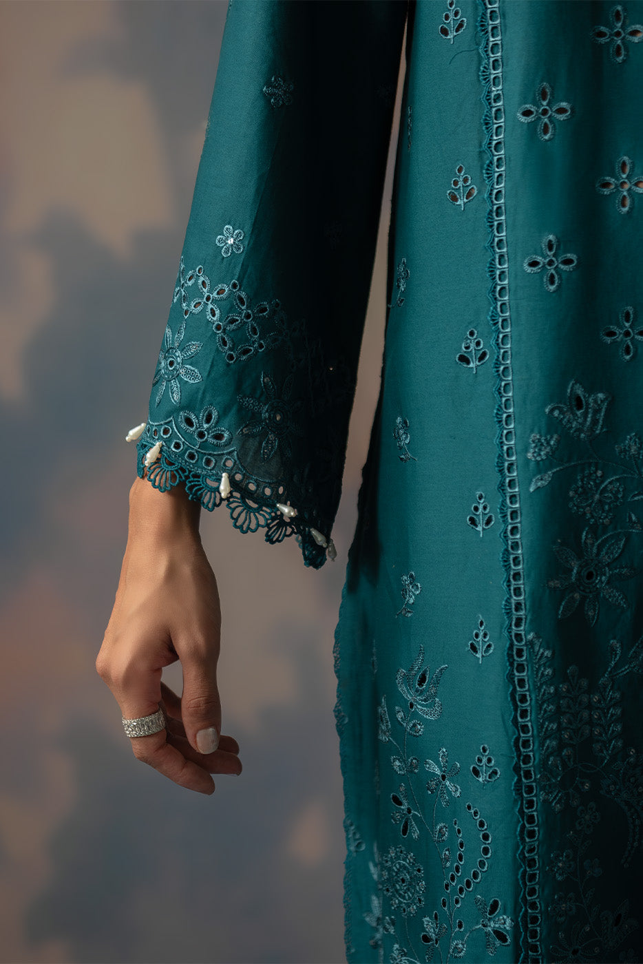 3 PIECE EMBROIDERED CHIKANKARI SUIT WITH BAMBER DUPATTA-TEAL OPULENCE (UNSTITCHED)