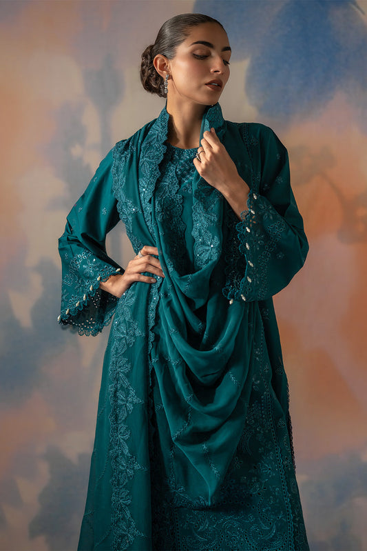 3 PIECE EMBROIDERED CHIKANKARI SUIT WITH BAMBER DUPATTA-TEAL OPULENCE (UNSTITCHED)