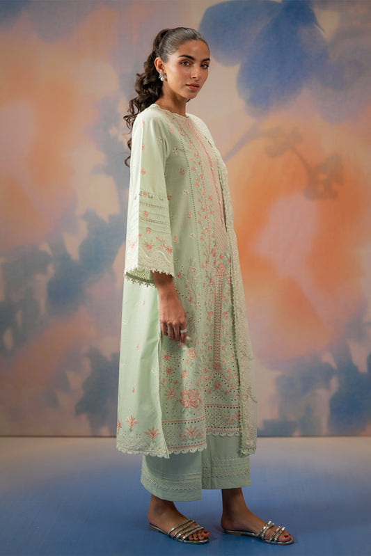 3 PIECE EMBROIDERED CHIKANKARI SUIT WITH BAMBER DUPATTA-MINT HALO (UNSTITCHED)
