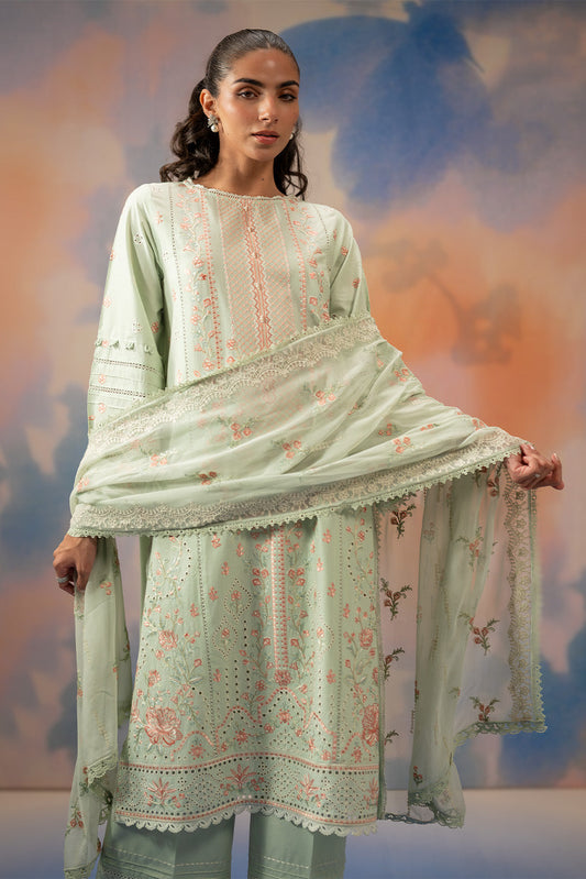 3 PIECE EMBROIDERED CHIKANKARI SUIT WITH BAMBER DUPATTA-MINT HALO (UNSTITCHED)