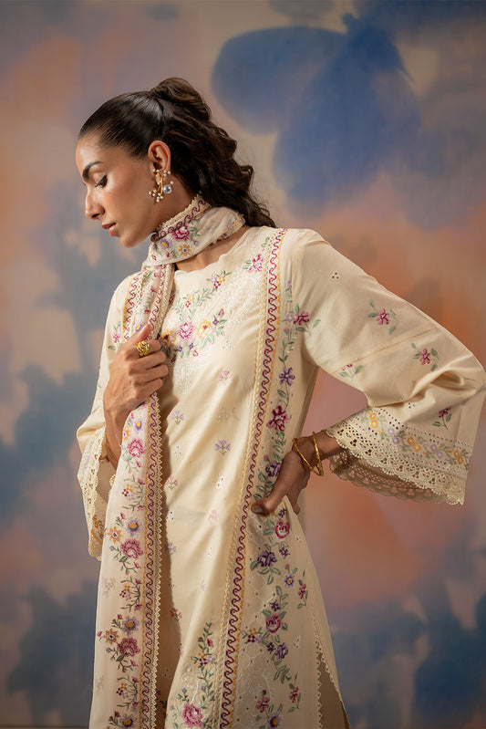 3 PIECE EMBROIDERED CHIKANKARI SUIT WITH BAMBER DUPATTA-BEIGE ATELIER (UNSTITCHED)