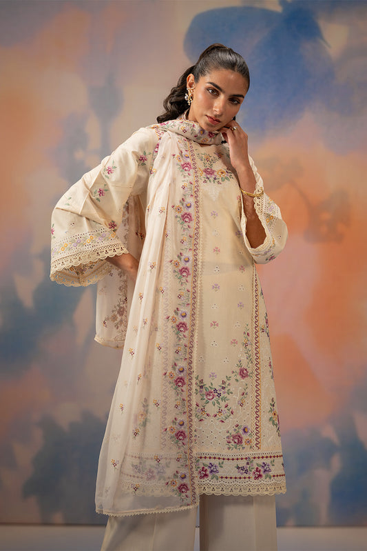 3 PIECE EMBROIDERED CHIKANKARI SUIT WITH BAMBER DUPATTA-BEIGE ATELIER (UNSTITCHED)