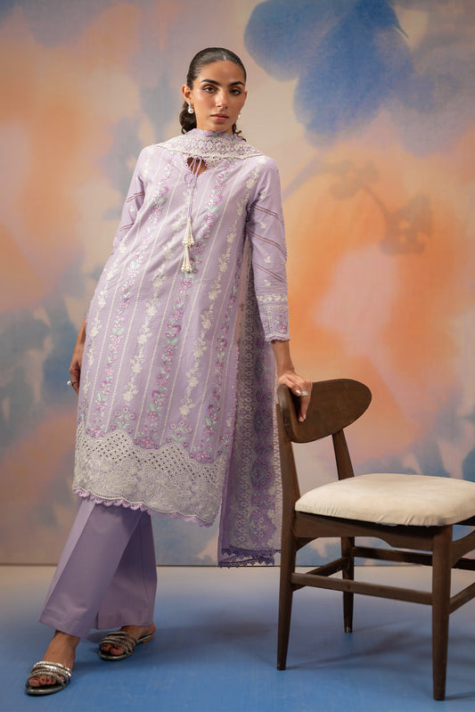 3 PIECE EMBROIDERED CHIKANKARI SUIT WITH BAMBER DUPATTA-LAVENDER LUXE (UNSTITCHED)
