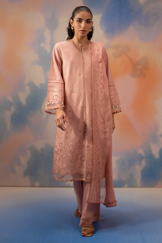 3 PIECE EMBROIDERED CHIKANKARI SUIT WITH BAMBER DUPATTA-BLUSH BLOOM (UNSTITCHED)