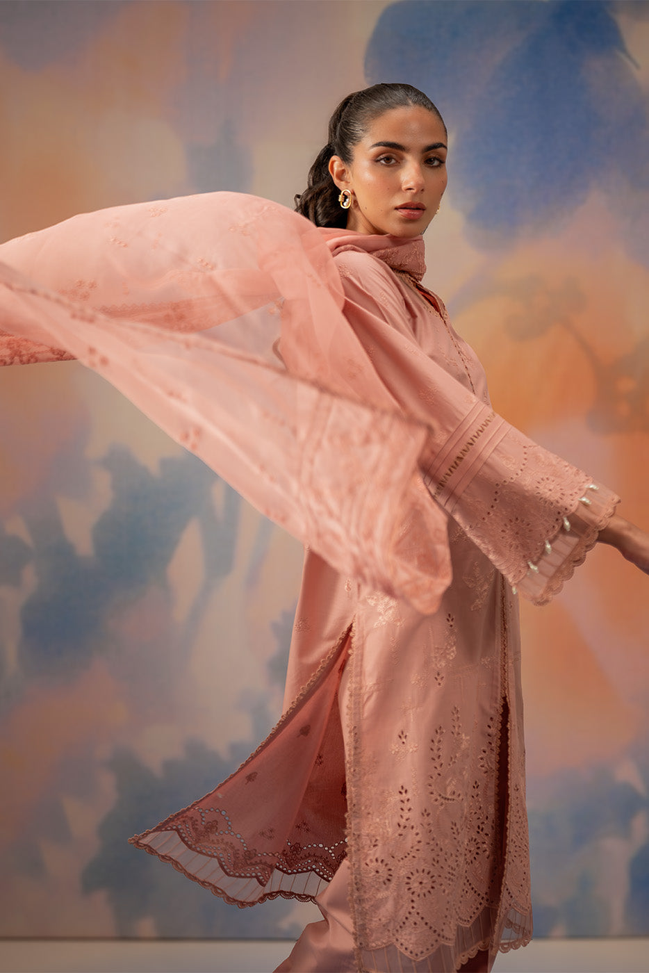 3 PIECE EMBROIDERED CHIKANKARI SUIT WITH BAMBER DUPATTA-BLUSH BLOOM (UNSTITCHED)