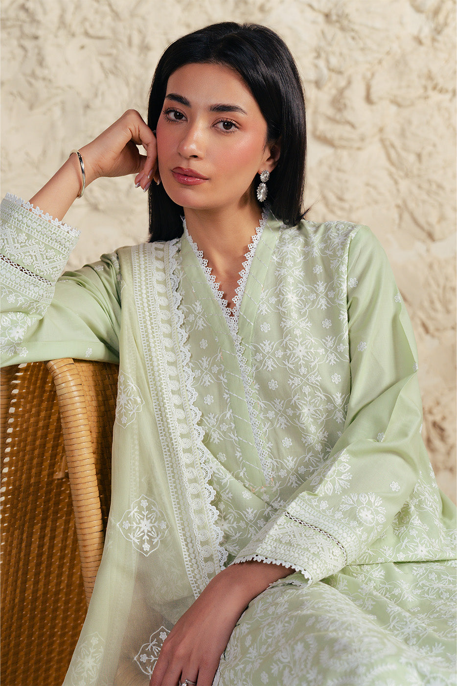3 PIECE EMBROIDERED LAWN SUIT WITH BAMBER CHIFFON DUPATTA-MINT FROST (UNSTITCHED)