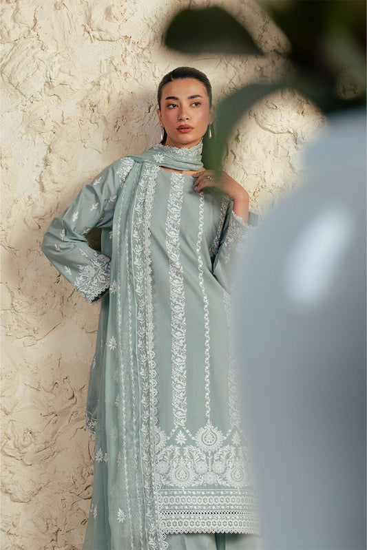 3 PIECE EMBROIDERED LAWN SUIT WITH BAMBER CHIFFON DUPATTA-MISTY JADE (UNSTITCHED)