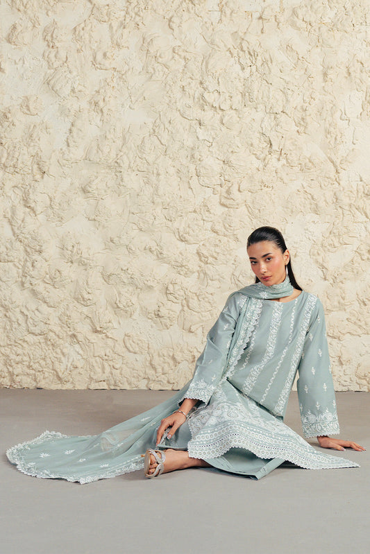 3 PIECE EMBROIDERED LAWN SUIT WITH BAMBER CHIFFON DUPATTA-MISTY JADE (UNSTITCHED)