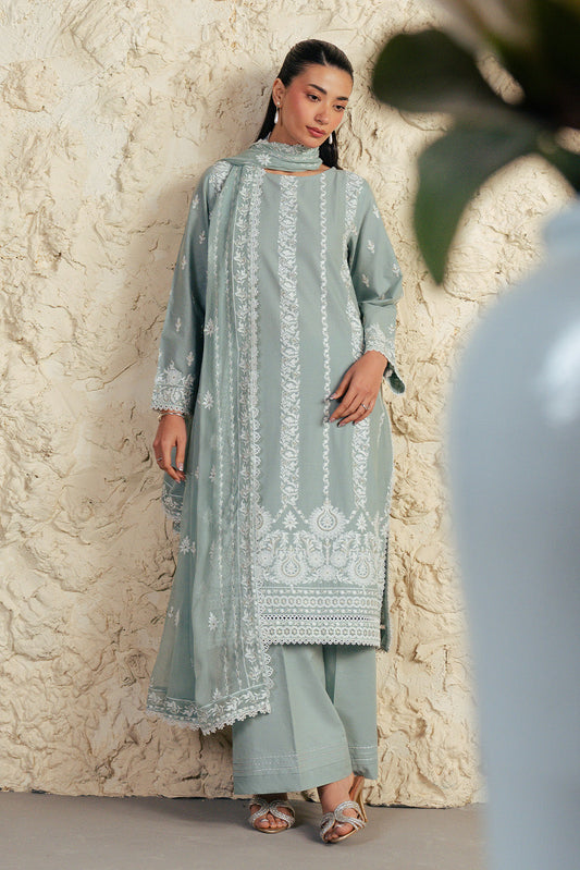 3 PIECE EMBROIDERED LAWN SUIT WITH BAMBER CHIFFON DUPATTA-MISTY JADE (UNSTITCHED)